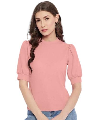 TwoWings India Women's LycraBlend Solid Round Neck Half Sleeve Top | Trendy Casual