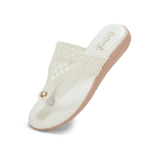 SELBRO Women’s Flat Heel T-Strap Fashion Sandals | Stylish Woven Design Thong Slippers for Weddings, Parties & Festive Occasions | Cushioned Comfort Footwear SLB-SLP135