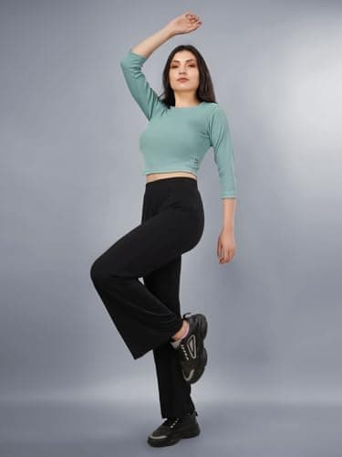 Plus Size Womens Tshirts Tops 3/4th Sleeve Crop Tops Slim Fit Gym Workout Top 5