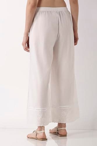 Biba Women White Cotton Flared Palazzos_L 5