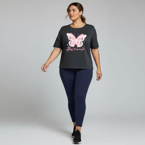 Khakey Womens Charcoal Round Neck Half Sleeve Graphic Printed Plus Size Tshirt(Charcoal_763) 4
