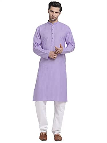 KRAFT INDIA Men Cotton Striped Purple Kurta Pyjama Set Size X-Large