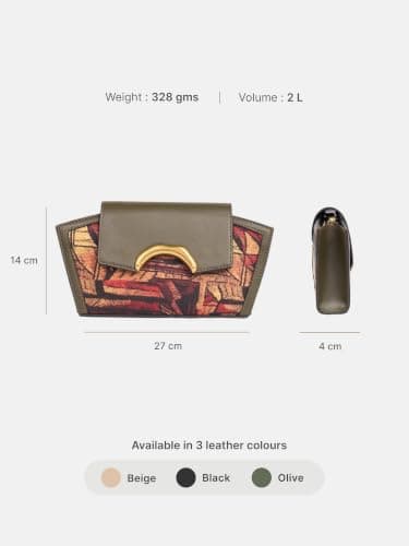 ZOUK Women's Zareen Olive Clutch Bag with Detachable Sling Strap | Vegan Leather | Geometric Gold Jewel-toned Print | Wedding, Party, Formal 3