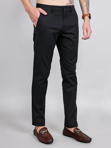 Monte Carlo Men's Slim Fit Solid Trouser|Solid Pattern Casual Trousers | Button Closure | Stylish & Comfortable Formal Trouser for Men's Black 32 3