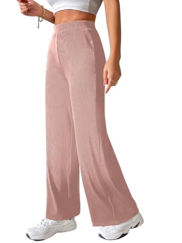 Preneum Women High Waist Korean Wide Leg Trousers, Loose Fit Casual Lounge Pants, Travel, Office & Streetwear Comfortable Stylish Bottom Wear (Available Plus Size) Pink