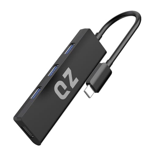 [USB 3.1 Gen 1, 5Gbps] QZ USB Type C Hub for Next Gen Office Work Station, 4 Ports, USB C Hub, USB 3.1 Gen 1 for PC, Laptop and Phones [6 inch Built-in USB Cable]