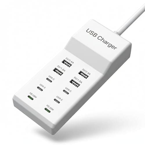 USB-C Charger Hub 50W–100W – 10-Port Desktop Charging Station with 6 USB-C & 4 USB Ports, High-Power Electric Charging Dock for Phones, Tablets & Batteries