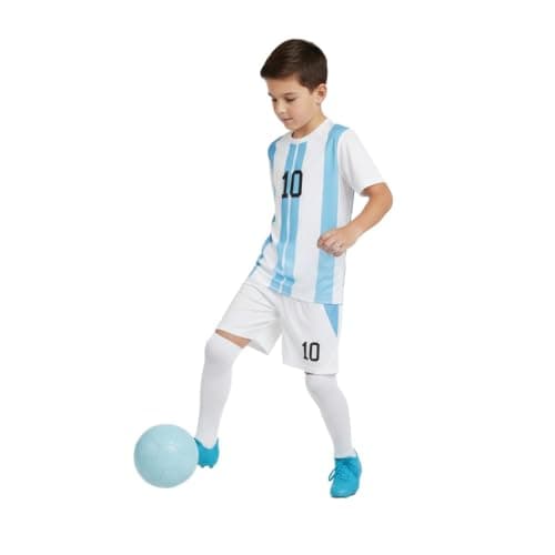 Sports Soccer Football Argen Jersey Messi 10 Home Away Kit Jersey Set T-Shirt with Shorts (Kid's,Boy's & Men) 8001_S8001 VGR47