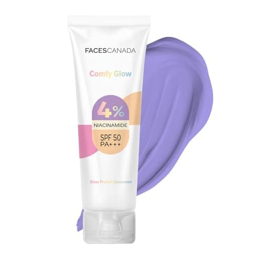 FACES CANADA Comfy Glow Sunscreen with 10% Niacinamide - 30ml | SPF50 PA+++ | UVA & UVB Protection | Feather Light Texture | Lightweight & Non Greasy | Brightens Skin | Hydrates Skin | Prevents Sunbur
