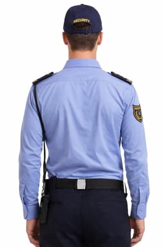 Professional Security Guard Uniform Shirt, Light Blue Long Sleeve with Security Patches and Epaulettes, Full Sleeve Formal Shirt for Men (in, Alpha, L, Regular) 3