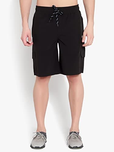 John Ally Athletic Sports Cargo Shorts for Men with Zip Pockets and Elastic Waistband Quick Dry Lightweight Activewear.(Jet Black - XL) 3