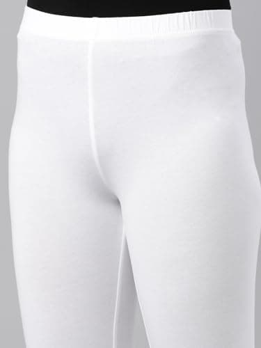GO COLORS Soft Cotton Stretch Churidar for Women | Breathable, Mid Rise, Full Length, White 4
