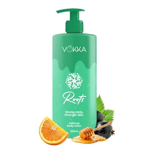 VOKKA Roots Perfume Body Lotion 250ml | Floral Fruity Gourmand Fragrance | Tangerine Honey Nectarine Notes | Aloe Vera Shea Butter & Cocoa Butter Moisturizing Lotion | Body Lotion for Men & Women