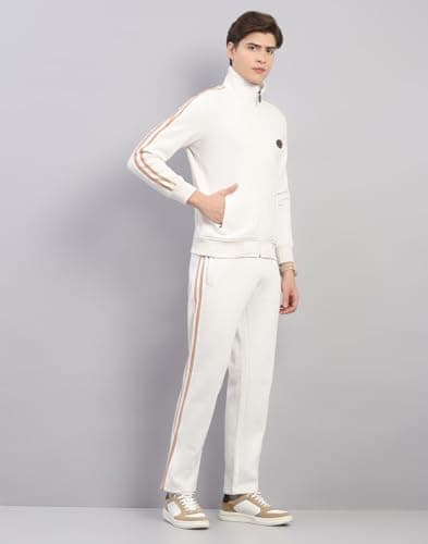 Monte Carlo Men's Regular Fit Solid Stand Collar Full Sleeve Tracksuit| Men Track Suit | Stylish Sportswear Set with Jacket and Lower | Activewear Set For Men's Camel XL 3