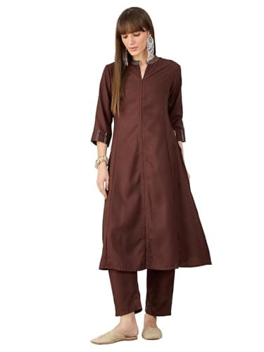 INDO ERA Women's Cotton Blend Solid Self Design A-Line Kurta & Pant Set | Co Ord Set For Women Stylish