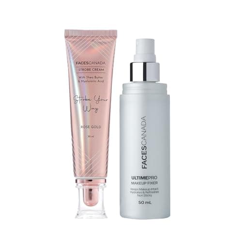 FACESCANADA Glow & Go Combo Kit - Rose Gold Strobe Cream (30Ml) & Makeup Fixer (50Ml) | All Day Natural Glow | Hydrating Makeup Fixer | Illuminating & Glowing Makeup Kit, 2 Pieces