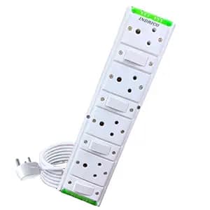 INDRICO Electric Junction Switch Board Multi Outlet Power Box With 220 Volts Individual Switch Socket With Heavy Duty Long Extension Wire Strip Cords For Home White-Green/Blue Pack Of 1(3 Meter Wire)