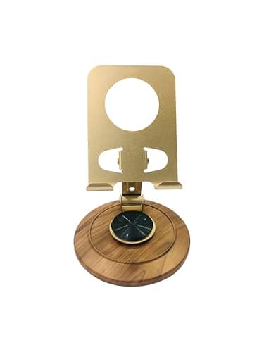 Upix Mobile Phone Holder Stand – Adjustable Metal Phone Dock with Wooden Look Base – Sleek Gold Design – Stable & Stylish Desk Stand for All Smartphones – Office, Home Use