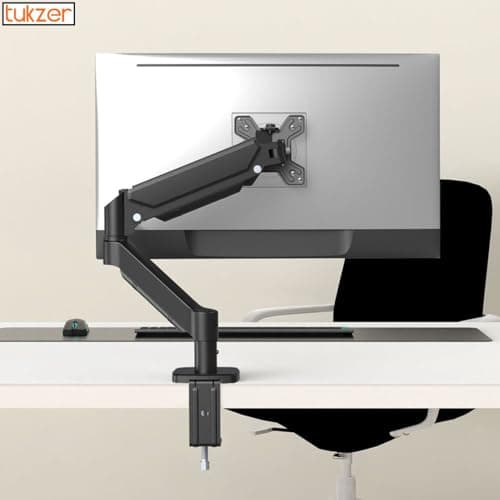 Tukzer Single Gas Spring Monitor Arm, Computer Screen Monitors Stand/Desk Mount (13"–32") with C-Clamp & Grommet Mounting Base,Full Motion Tilt/Swivel/Rotation/Aluminium Build,VESA 75x75 & 100x100 mm 4