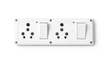 Double Universal Socket Board with 2 Switch, LED Indicator, Heavy Duty Brass Pins, 16 Amp, White