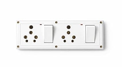 Double Universal Socket Board with 2 Switch, LED Indicator, Heavy Duty Brass Pins, 16 Amp, White