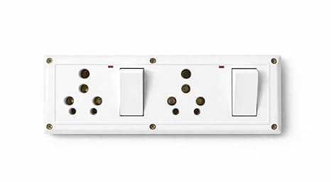 Double Universal Socket Board with 2 Switch, LED Indicator, Heavy Duty Brass Pins, 16 Amp, White