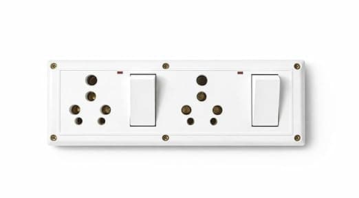 Double Universal Socket Board with 2 Switch, LED Indicator, Heavy Duty Brass Pins, 16 Amp, White