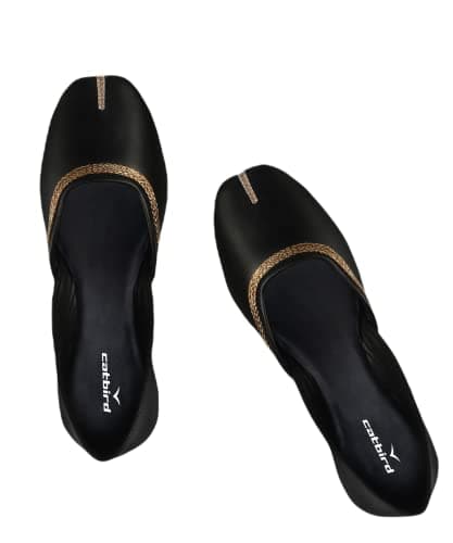 CatBird Women's Black Mojari Traditional Punjabi Jutti Ethnic Shoes 7 UK