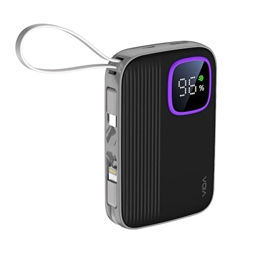 VIDA VoltBox 10-10000mAh Power Bank, 22.5 W Fast Charging, Digital LED Display, Integrated USB-C & Lightning Cables, Compact Portable Charger for Mobile Phones, Tablets, Cameras & Speakers