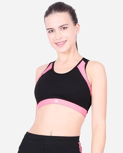 LACTRA Women's Sports Bra | Contrast Panel T-Back Sports Bra | Removable Padded Activewear Bra for Gym, Yoga, Running & Workout Black 2