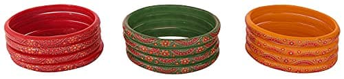 NMII Glass with Flower Pattern Glossy Finished Kada Set For Women and Girls, (Multi-Colour_2.8 Inches), Pack Of 24 Kada Set 3