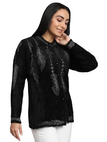 eKools Women's Winterwear Hair Woolen Sweaters Cardigans (Black, Large)