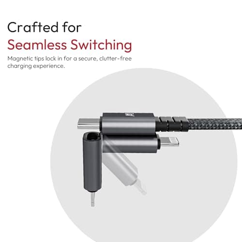 Capes MagLock 4-In-1 Magnetic Fast Charging Cable 240W PD | Flat Braided 1m Cable With E-Marker Chip | Multi Connector for Phones Laptops & Tablets 5