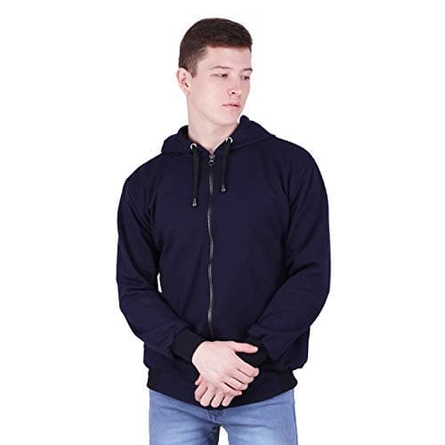 BIS CREATIONS Cotton Men's Hoodie Fleece Sweatshirt Jacket Dark Blue