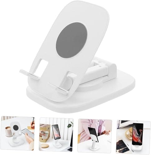 WALLVIEW TECH 360° Aluminum Mobile Stand for Desk, Foldable Design with Stable Rotational Metallic Round Base, Multiple Height & Angle adjustments for Smartphones, Tablets & iPad (White) 3