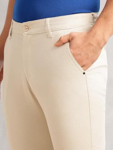 Thomas Scott Men’s Cricket Club Collection Regular Fit Mid-Rise Chinos | Solid Dobby Fabric Trouser with 4 Pockets (CCBT176_Beige_38) 5