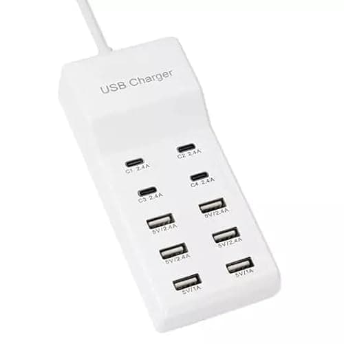SANCY USB Charger USB C Charging Station 10 Ports Multiple USB Charger Station (4 USB C Port) Power Hub Strip Smart Plug USBC Charging Station for Phones Tablet Smartwatch Headphones Speakers