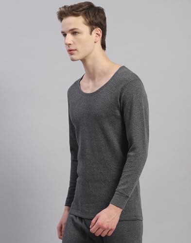 Monte Carlo Mens Grey Solid Cotton Blend Round Neck Full Sleeve Thermal Vest (6230M1CH-0-40) 2