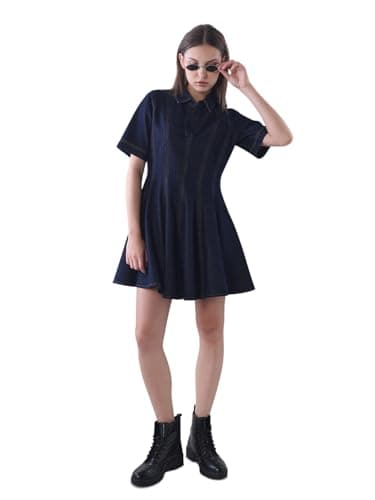 ONLY Women's Solid Fit and Flare Blue Dress 2
