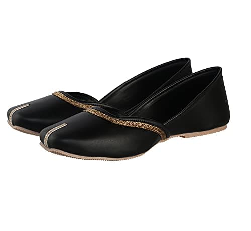CatBird Women's Black Mojari Traditional Punjabi Jutti Ethnic Shoes 7 UK 6