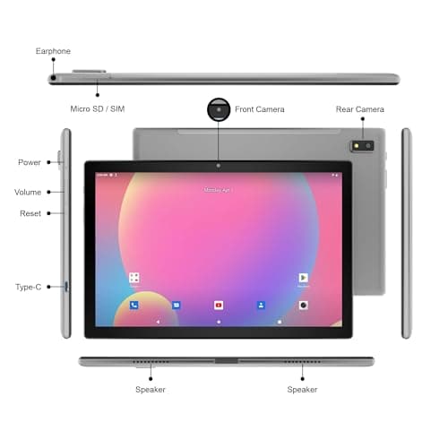 DOMO Slate SLP9 OS12 T310 10.1-Inch IPS LCD, 4G Tablet PC, 4GB RAM, 64GB ROM, Bluetooth, Storage, Android 12, 1TB Expandable, Dual SIM, GPS (Grey) 4