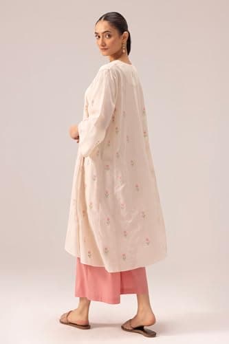 ANNI Designer Women's Rayon Viscose Anarkali Printed Kurta with Palazzo (QUSHI Cream_M_Cream_Medium) 2
