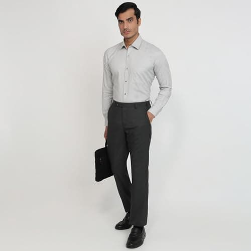 Raymond Men Regular Fit Structure Pattern Pure Cotton Semi Cutaway Collar Full Sleeve Formal Shirt Grey 5