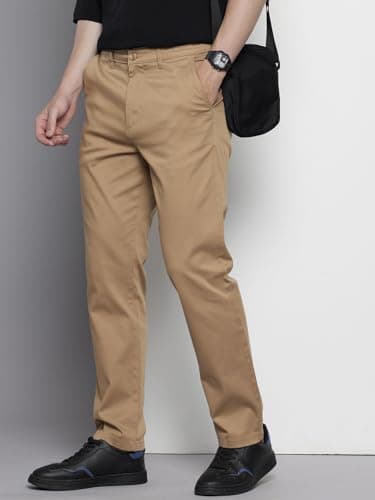 The Indian Garage Co Men Regular Fit Solid Chinos (Khaki_30) 2