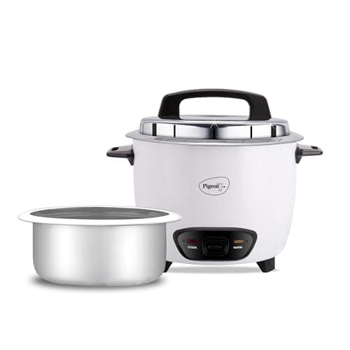 Pigeon by Stovekraft Joy Rice Cooker with Single pot, 1 litres. (White) | Toughened Glass Lid | 400 Watts | Aluminium Cooking Pot | Measuring Cup| Spatula | Energy Efficient Cooking