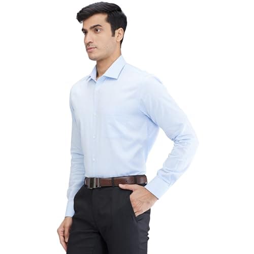 Park Avenue Men's Slim Fit Structure Pattern Pure Cotton Semi Cutaway Collar Full Sleeve Formal Shirt (Size: 39)-PMSX18298-B4 Medium Blue 3