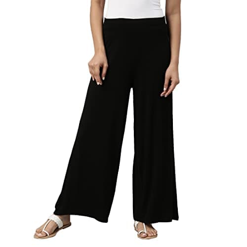 GO COLORS Women Black Mid Rise Viscose Knit Palazzo - 4XL