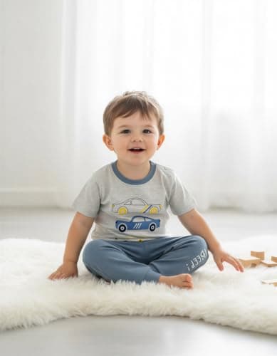 Boys Pyjama Set 2 pcs Outfit t-Shirt & Pajamas for Baby Boy's 1-2 Years, 100% Cotton Interlock Fabric Premium Cotton Sleepwear, Toddler Boys Lightweight Breathable Comfort fit Soft Cotton Nightwear 3