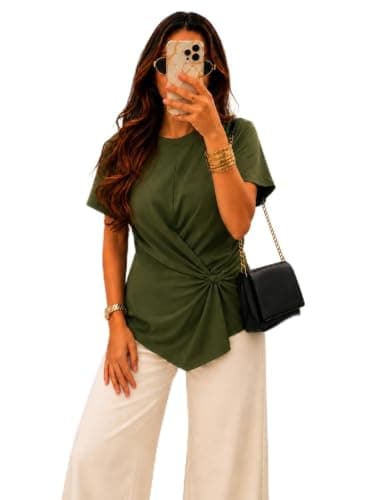 Zilcon Women's Plum Twist-Knot Asymmetrical Trendy T-Shirt for Women & Girls (in, Alpha, L, Regular, Dark Green)