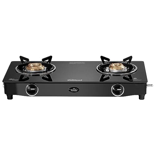 Sunflame Pride 2 Burner Gas Stove 60 cm Wide | 1 Medium and 1 Small Brass Burners | 2-Years Product Coverage by Sunflame | Ergonomic Knobs | Easy to Maintain | Toughened Glass Top | Black